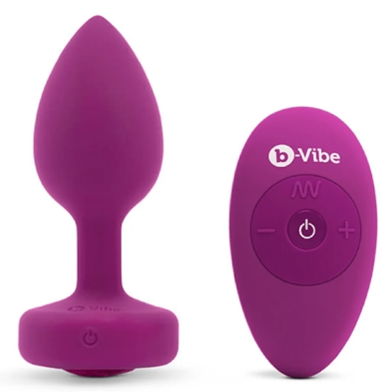 b-Vibe Vibrating Jeweled Anal Plug S/M – Fuchsia (Wireless Remote Control)